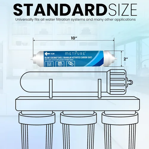 Miniatura 4 de Metpure Filtro de agua GAC en línea 2" x 10" x 3/8" OD. carbón activado granular de cáscara de coco para sistema de filtración de agua de ósmosis