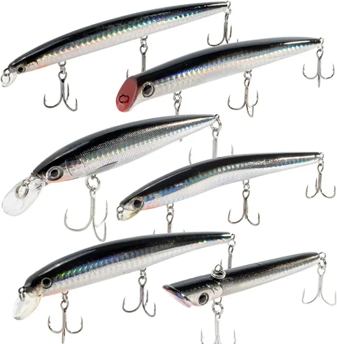 Dr.Fish Señuelos de pesca surtidos, de 5 pulgadas. Señuelos con diseño de peces pequeños, con anzuelo, para peces de agua dulce o salada. Señuelos