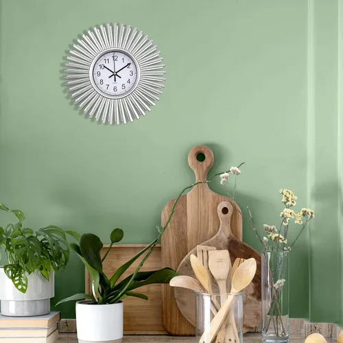 Miniatura 2 de Reloj de pared de cocina, reloj de pared plateado con forma de estrella de estallido, funciona con pilas, reloj de pared decorativo moderno de 10