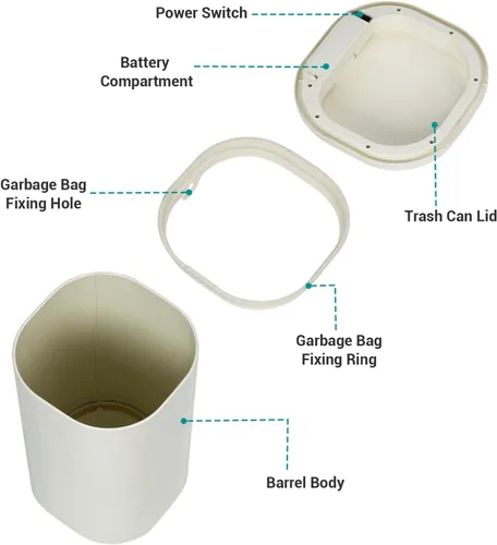 Miniatura 4 de Takywep Basurero automático de acero inoxidable de 8 galones con tapa, sensor de movimiento sin contacto de 30 litros, cubo de basura cilíndrico