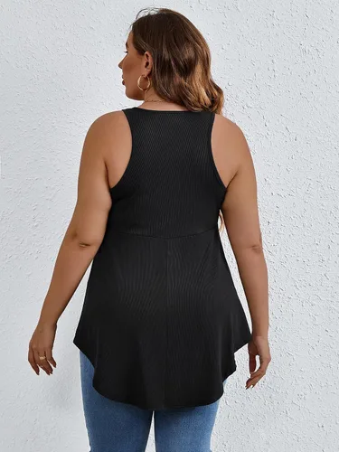 Miniatura 2 de SweatyRocks Women' Loose Sleeveless Solid Color Casual Plain Tank Tops Plus Size Curved Hem Workout Summer Tee Tops