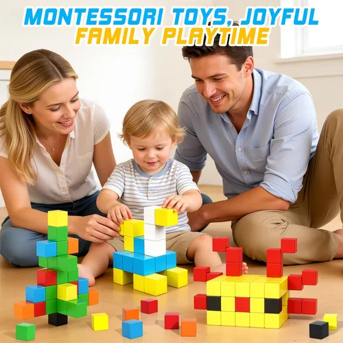 Miniatura 5 de 48 piezas de bloques magnéticos para juguetes de niños pequeños, juguete de cubo magnético grande para educación sensorial STEM preescolar, juguetes