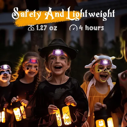 Miniatura 4 de EverBrite Faros delanteros de murciélago de Halloween, paquete de 2 lámparas de cabeza para niños con 3 modos cálido/rojo/estroboscópico, faros
