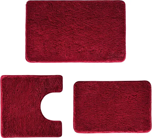 Miniatura 21 de Juego de alfombras de baño de lujo de 3 piezas con alfombra de inodoro en forma de U, fondo de goma antideslizante, microfibra gruesa, felpa suave