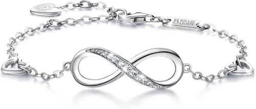 Billie Bijoux Pulsera ajustable de plata de ley 925 con símbolo de amor infinito infinito para mujer