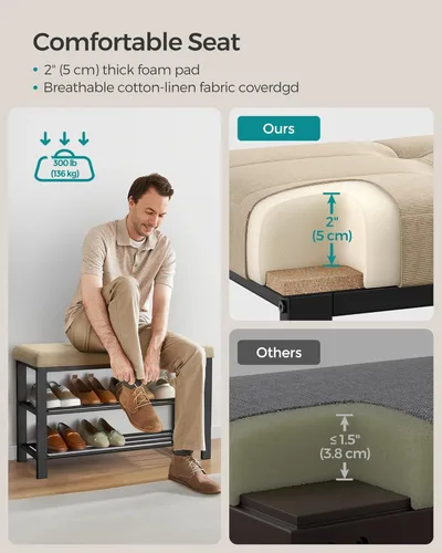 Miniatura 4 de SONGMICS Banco de zapatos, banco de almacenamiento, banco de entrada con cojín, estante para zapatos con asiento, ahorro de espacio, estilo moderno