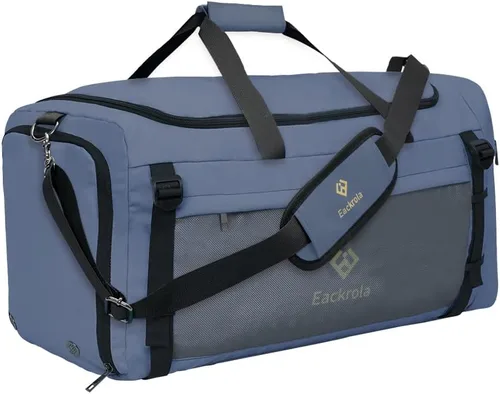 Eackrola Bolsas de gimnasio para hombre con compartimento para zapatos, bolsa de lona deportiva con bolsillo húmedo para mujer, 65 L, Azul Niebla