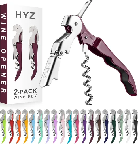 Miniatura 26 de HYZ Paquete de 2 sacacorchos para camarero, llave de vino profesional para servidores, camarero con cortador de lámina, abridor manual de botellas