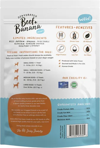 Miniatura 2 de Pet Jerky Factory Golosinas de carne de res y plátano prémium de 5 onzas para perros, 100% grado humano, fabricadas en Estados Unidos, alto