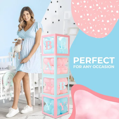 Miniatura 8 de Cajas de baby shower con letras - Cajas rosas y azules con globos rosas y azules - Juego de 44 piezas para revelación de género y decoración