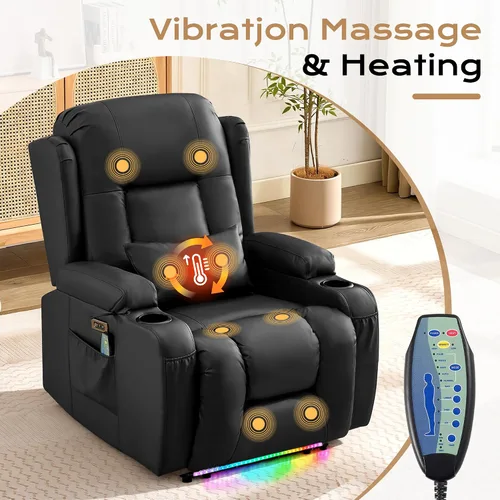 Miniatura 5 de URRED Silla reclinable eléctrica con masaje y calor para adultos, sofá reclinable eléctrico para cine en casa con luz ambiental, puertos USB