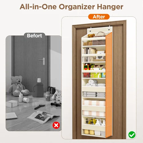 Miniatura 8 de Mefirt Organizador para colgar sobre la puerta, 6 estantes para colgar en la puerta con 6 bolsillos de gran capacidad, estantes colgantes