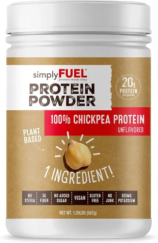 simplyFUEL Proteína de garbanzos en polvo, orgánica y a base de plantas, 0.71 oz de proteína, alta fibra, sin azúcar, sin stevia, 1.25 libras