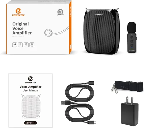 Miniatura 6 de ZOWEETEK Amplificador de Voz con Micrófono Inalámbrico de Solapa Lavalier para Maestros, Nuevo Sistema de Micrófono Personal 2025, Altavoz Portátil