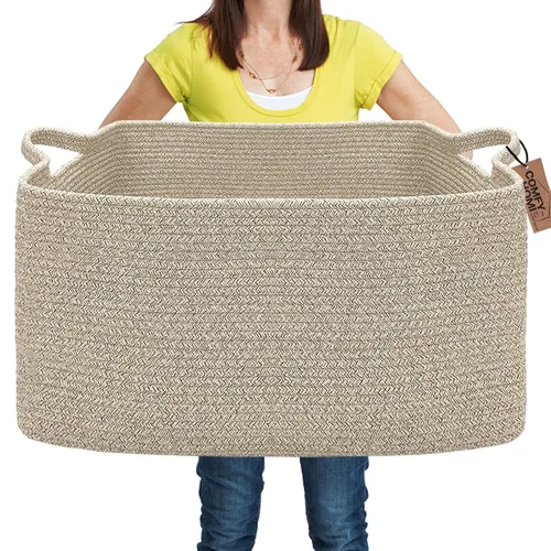 Miniatura 38 de COMFY-HOMI Cesta tejida de cuerda de algodón con asas para estantes, juguetes, libros, cestas de almacenamiento de tela para organizar, organizador