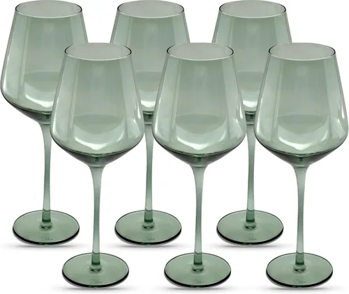 Saludi Original Copas de Vino Azul Claro Marino, 16.5oz (Juego de 6) Con Tallo de Color Único Verde Turquesa Espuma de Mar - Ideal para Todos los