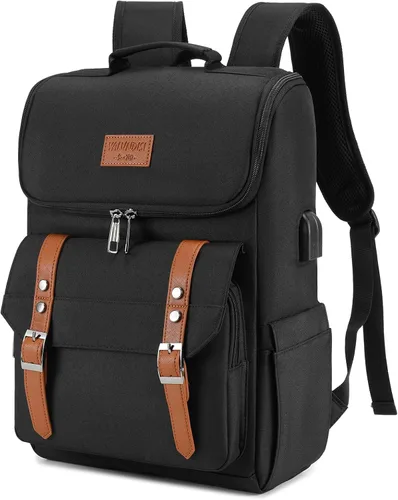 Miniatura 14 de Mochila vintage para laptop con puerto de carga USB para mujeres y hombres, Púrpura, 15,6 pulg.