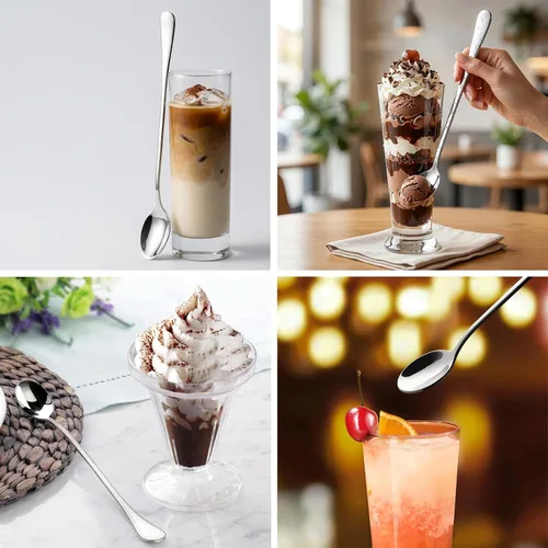 Miniatura 5 de dhrbsx Cuchara de té helado de mango largo, cucharas para mezclar cócteles, cucharas de café de acero inoxidable, cuchara para helado, juego de 8
