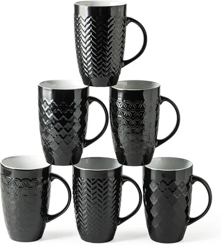 Miniatura 11 de AmorArc Juego de 6 tazas de café grandes de cerámica de 20 onzas con patrones geométricos texturizados para café, té, cerveza, cacao caliente, aptas