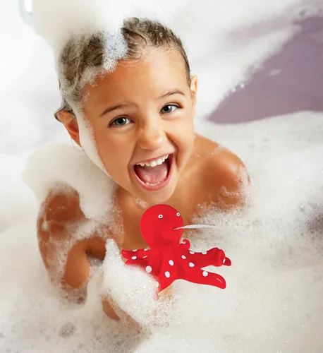 Miniatura 6 de DolliBu Octopus Bath Buddy Squirter - Juguete flotante de goma de pulpo rojo, divertido juego de baño para niños pequeños, lindo juguete de animales