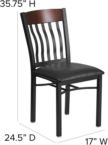 Miniatura 3 de Flash Furniture Eclipse Series Silla de restaurante con respaldo vertical de metal negro y madera de nogal con asiento de vinilo negro