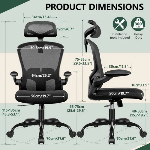 Miniatura 2 de FelixKing Silla de Oficina Ergonómica Silla de Escritorio con Reposacabezas, Silla de Escritorio de Respaldo Alto con Soporte Lumbar Ajustable y Gris