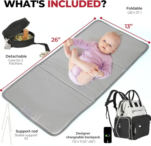 Miniatura 10 de Mochila galardonada para pañales para bebé con cambiador – Bolsa de pañales impermeable multifunción grande, bolsillos para biberones, organizador