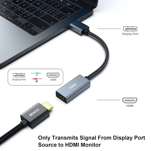 Miniatura 2 de BENFEI Paquete de 2 cables adaptadores 4K DisplayPort a HDMI, (2K 60Hz, 1080p 120Hz) Convertidor unidireccional DisplayPort a monitor HDMI, Gris