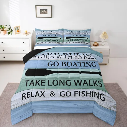 Miniatura 30 de Erosebridal Juego de edredón de barco muelle, juego de ropa de cama con diseño de paleta de lago, tamaño individual para niños, adolescentes