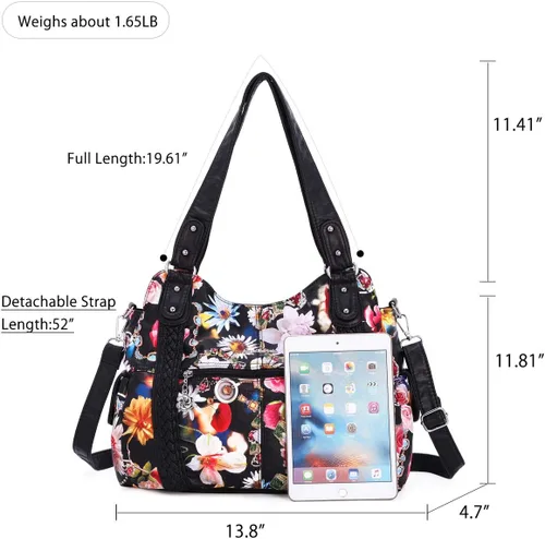 Miniatura 109 de Angel Barcelo - Bolsa de hombro amplia para mujer, diseño Hobo, cuero lavado