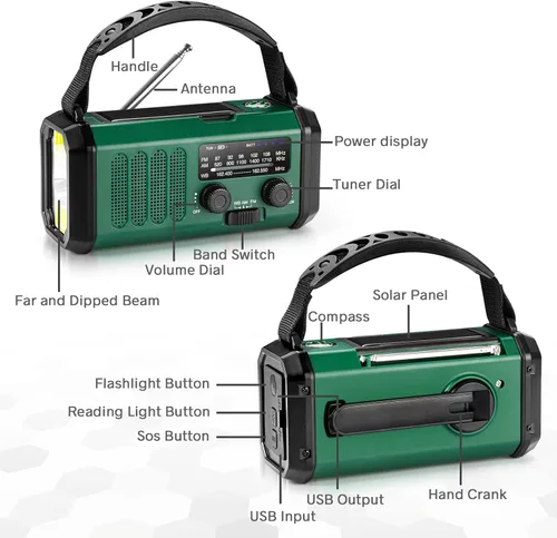 Miniatura 5 de Radio meteorológica de emergencia NOAA, la mejor batería portátil de 10000 mAh, manivela, radios de viento AM/FM alimentadas por energía solar