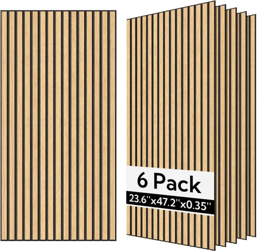 Miniatura 16 de Olanglab Paneles de pared acústicos de chapa de madera, paquete de 6, paneles de pared absorbentes de sonido de 23.6 x 47.2 pulgadas para decoración