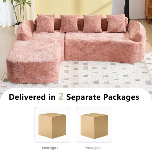 Miniatura 8 de Sofá Sillones de tela de felpilla de 101 pulgadas, sofá para sala con esponja de alta elasticidad, sofás para sala con diseño en forma de L para Rosa