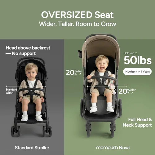 Miniatura 5 de Cochecito de bebé Mompush Nova para niños pequeños, bebés y recién nacidos Asiento espacioso y modo completamente plano Plegado compacto con una