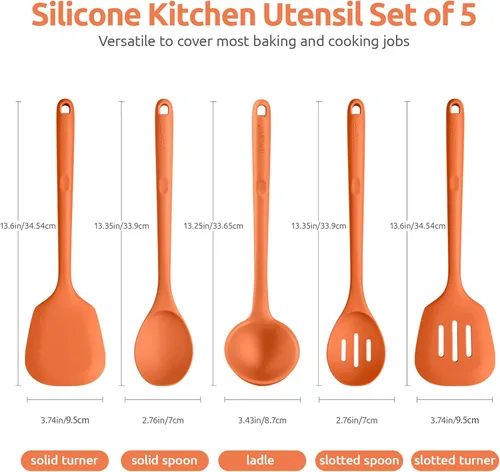 Miniatura 2 de Juego de utensilios de cocina de silicona: U-Taste resistente al calor a 600ºF, herramientas de cocina extra largas de 13.6 pulgadas, espátula (5)