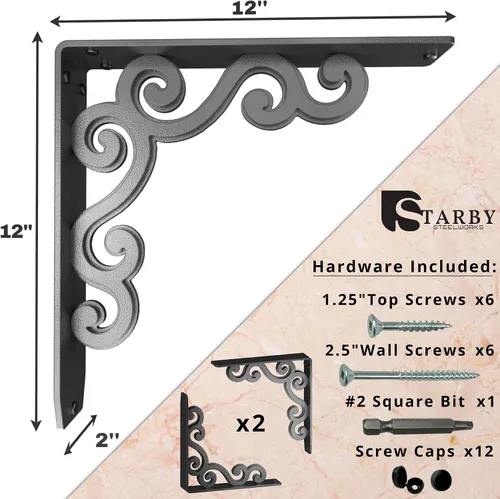 Miniatura 101 de Starby Charleston Soportes de acero resistente para repisa de chimenea, estante flotante, soporte de encimera, soldado a mano (paquete de 2)