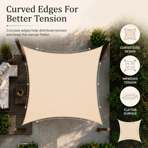Miniatura 4 de ColourTree 6' x 6' Tamaño Personalizado Beige TADS9.5 Toldo Cuadrado Impermeable UPF50 Toldo de Sombra, 95% de Bloqueo UV y Resistente al Agua