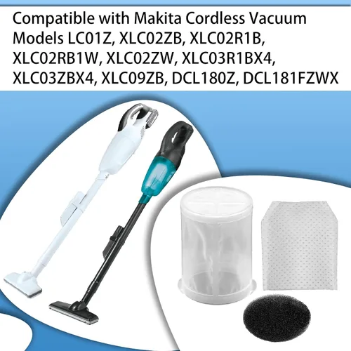 Miniatura 2 de Filtros compatibles con aspiradoras inalámbricas Makita LC01Z, XLC02ZB, XLC02R1B, XLC02RB1W, XLC02ZW, XLC03R1BX4, XLC03ZBX4, XLC09ZB, DCL180Z