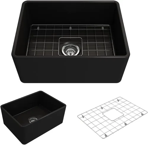 Miniatura 32 de BOCCHI Classico Farmhouse Fregadero de cocina de arcilla refractaria con frente de delantal de 20 pulgadas, un solo tazón con rejilla protectora