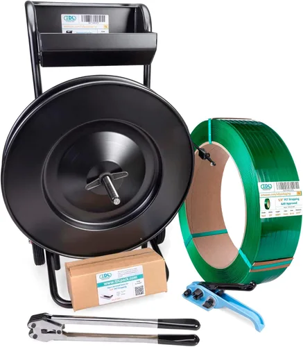 IDL Packaging - PET-B-58-D Kit de flejado de poliéster de 5/8", estándar con dispensador - Todo lo que necesitas para atar un palet