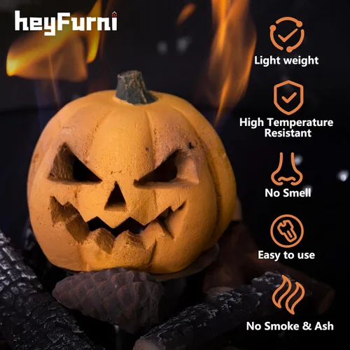 Miniatura 2 de heyfurni Tronco de calabaza de cerámica ignífugo para hoguera, fogata, chimenea, hoguera, decoración de Halloween, para fuegos de propano, gel