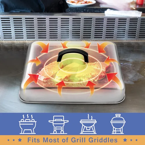 Miniatura 4 de Cúpula de fusión de queso rectangular, cubierta para untar de acero inoxidable HaSteeL para parrilla plana BBQ, vaporización, asado, cocinado