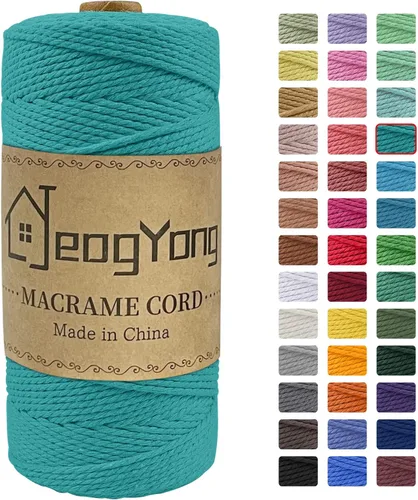 Miniatura 28 de JeogYong Cuerda de macramé de 0.078 pulgadas x 218 yardas, cuerda de algodón natural torcida de 3 hebras, cuerda de algodón de color para colgar Café