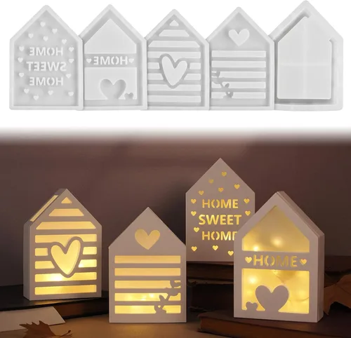 Miniatura 2 de Moldes de silicona para casa, portavelas de casa 3D, moldes de fundición de resina epoxi para bricolaje, jabón, pasteles, arcilla, manualidades