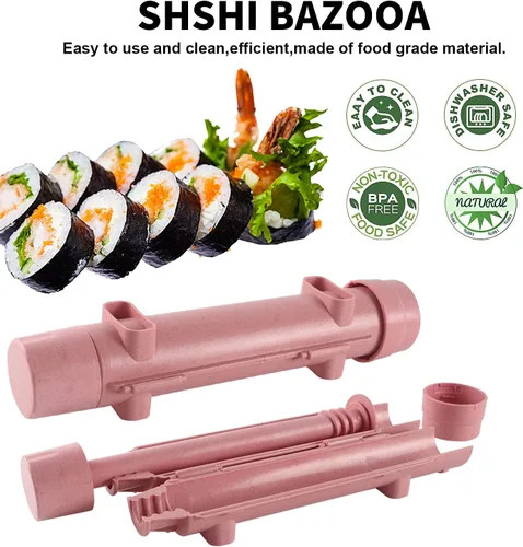 Miniatura 3 de Thanice Kit de fabricación de sushi, máquina de sushi contiene sushi bazuca/rodillo de sushi, alfombrilla de sushi, paleta, esparcidor, cuchillo