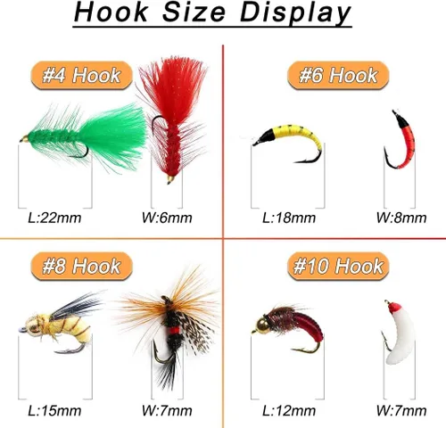 Miniatura 4 de Kit de moscas de pesca con mosca, 40/137 piezas, surtido de moscas secas/húmedas, serpentina para trucha, lubina, pez + caja de moscas