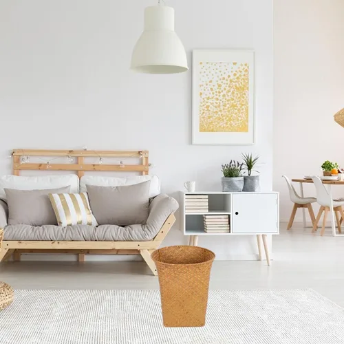 Miniatura 4 de Alipis Cesta decorativa de almacenamiento tejida con paja de 11.14 pulgadas, organizador multiusos de papel usado para baño, dormitorio, cocina