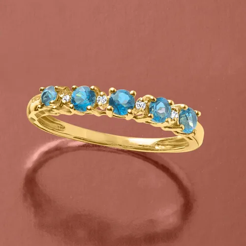Miniatura 4 de Ross-Simons Anillo de topacio azul Londres de 0.70 quilates con detalles de diamantes en oro amarillo de 14 quilates