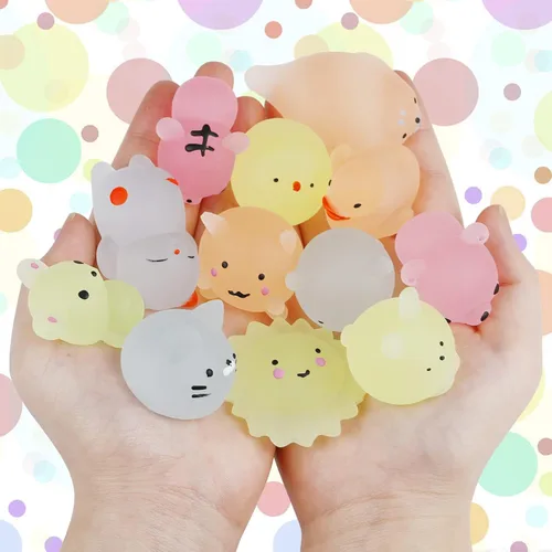 Miniatura 2 de Outee 16 piezas de juguetes Mochi Mini Mochi animales juguetes que brillan en la oscuridad, juguetes para aliviar el estrés, juguetes a granel, gato