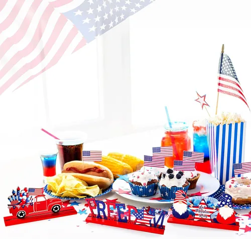 Miniatura 5 de Jetec 3 decoraciones patrióticas del 4 de julio, decoraciones patrióticas en rojo, blanco y azul, Día de los Caídos, 250 aniversario, gnomo